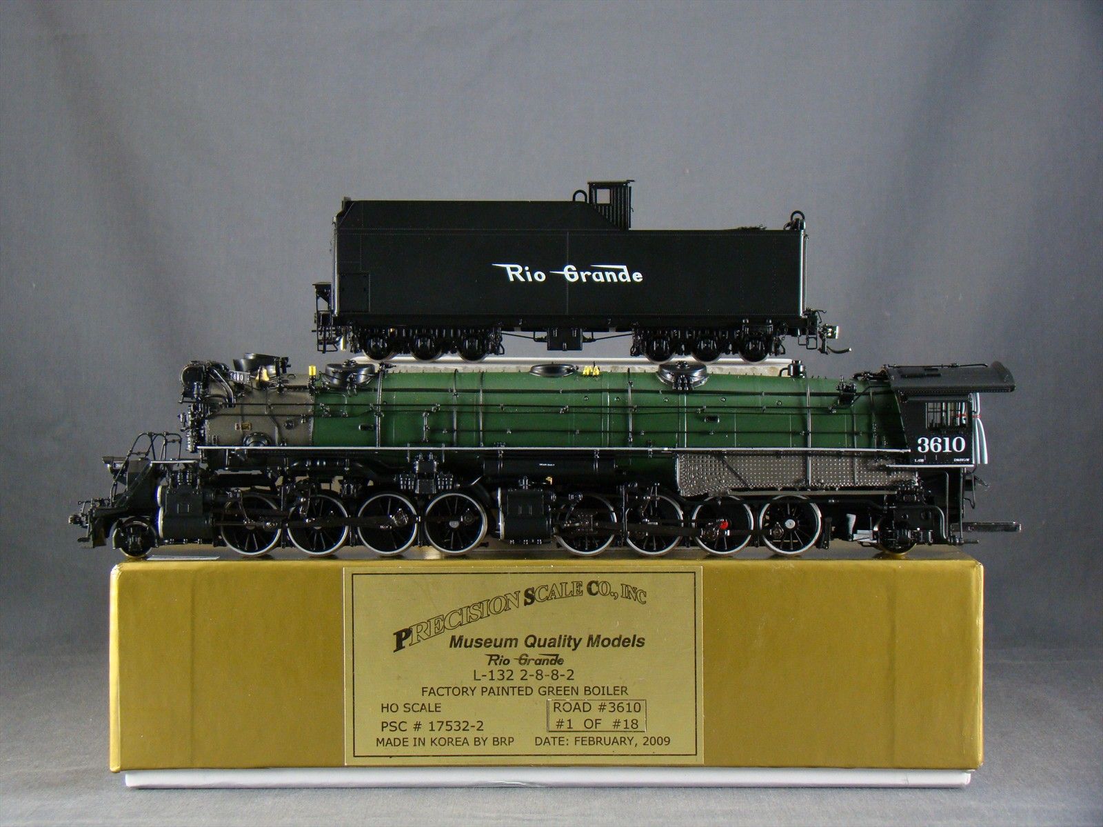 HO PSC D&RGW Rio Grande L-132 2-8-8-2 Green #3610 - RARE