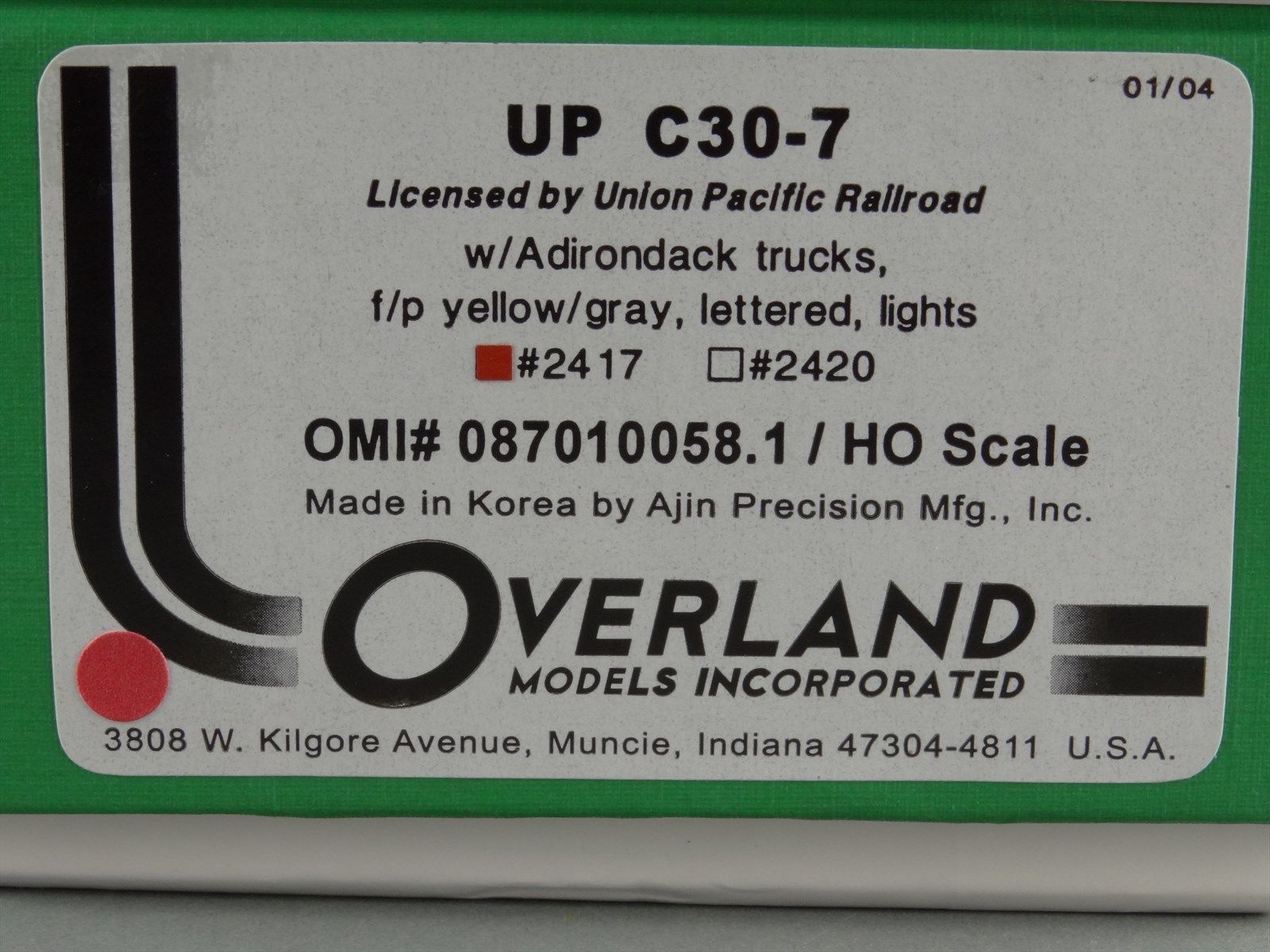 HO Brass Model Train OMI Overland UP Union Pacific C307 2417 2004
