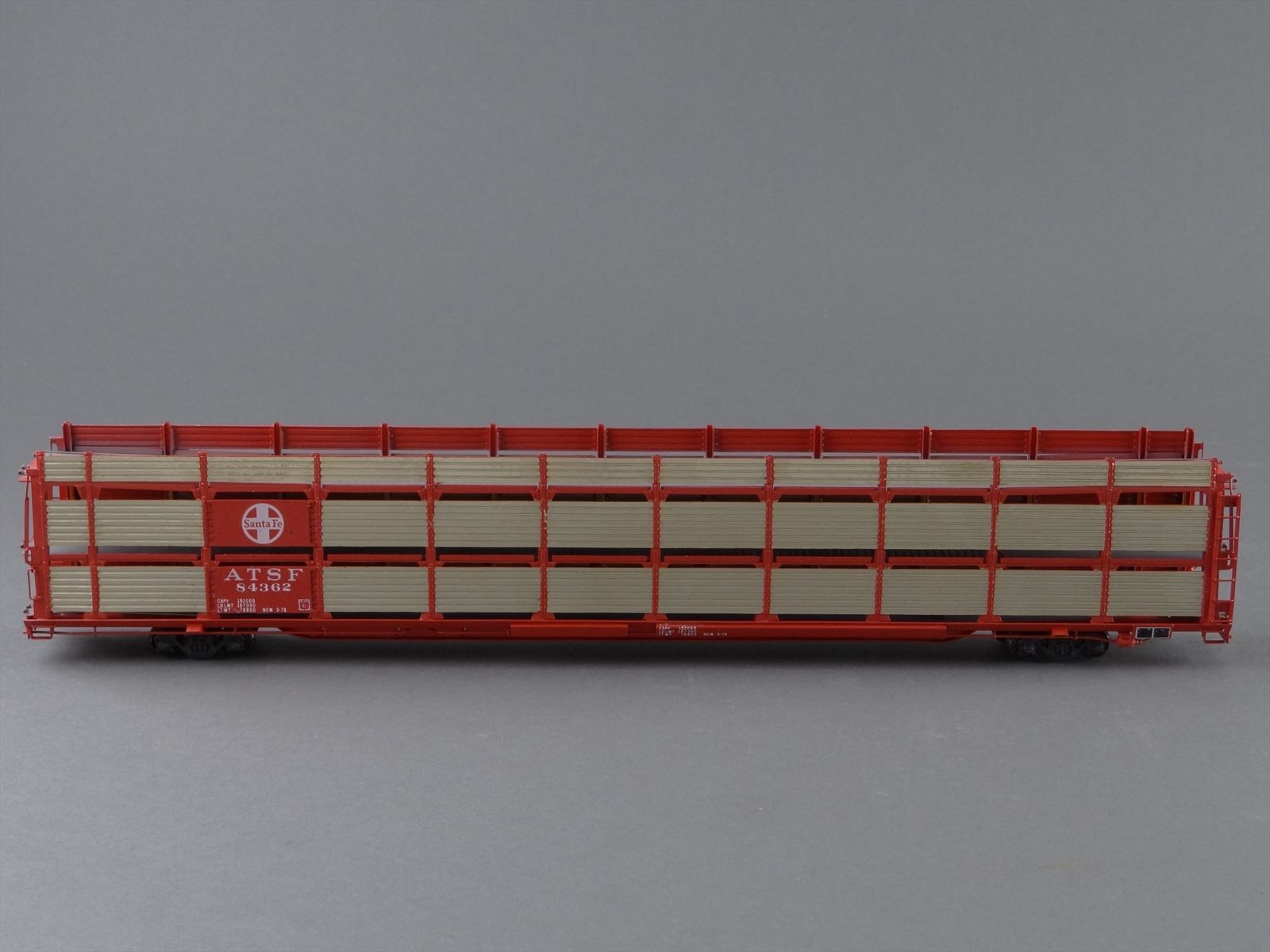 Asfa Rack Train HO Brass Model Train - OMI 1395.1 ATSF Santa Fe Tri-Level Auto Rack ...