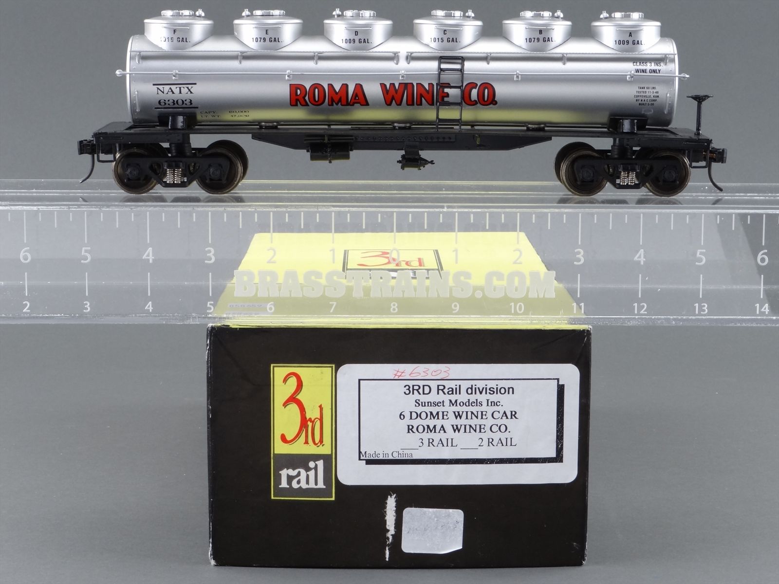 O 2-Rail Brass Sunset Models NATX Roma Wine Co. 6-Dome Tank Car #6303