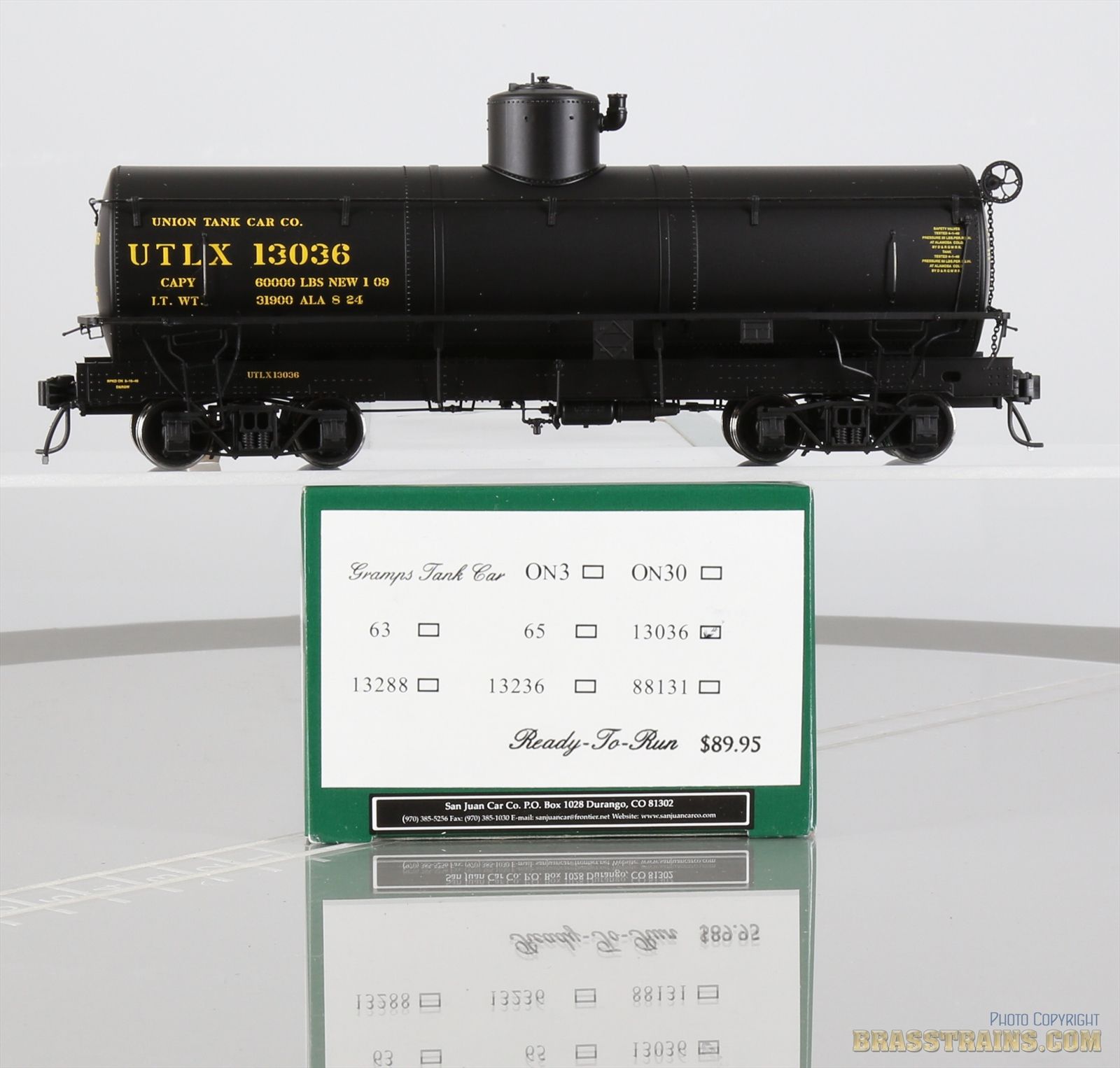 On3 Scale Ready-To-Run - San Juan Car Co. UTLX Framed Tank Car #13036