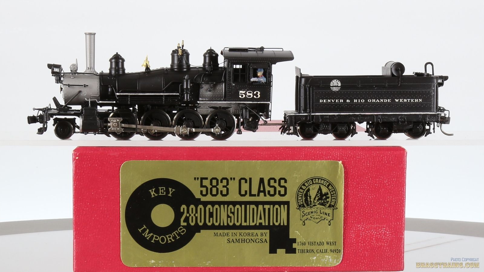 HO Brass Model Train - Key Imports D&RGW Rio Grande 2-8-0