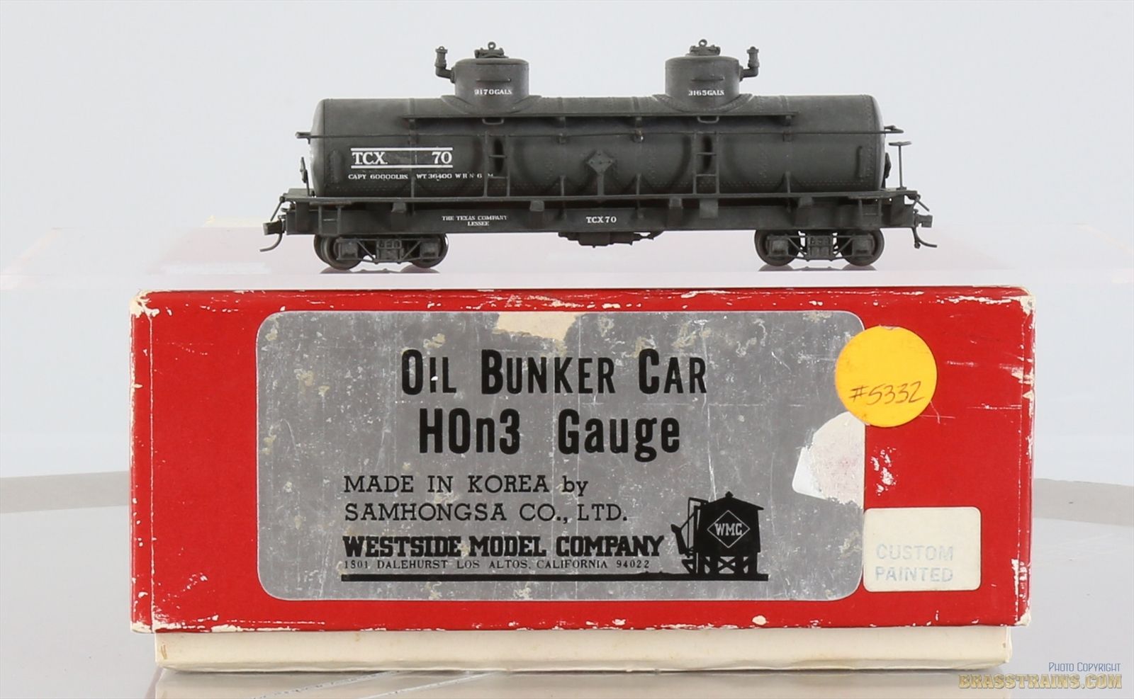 HOn3 Brass Model Train - WMC Westside TCX Texaco Oil Bunker Tank