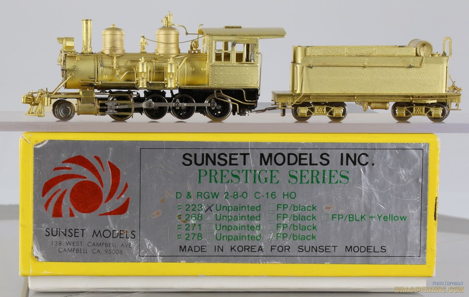 On3 Brass PSC D&RGW C-16 2-8-0 #223 Bug Herald – Southwest