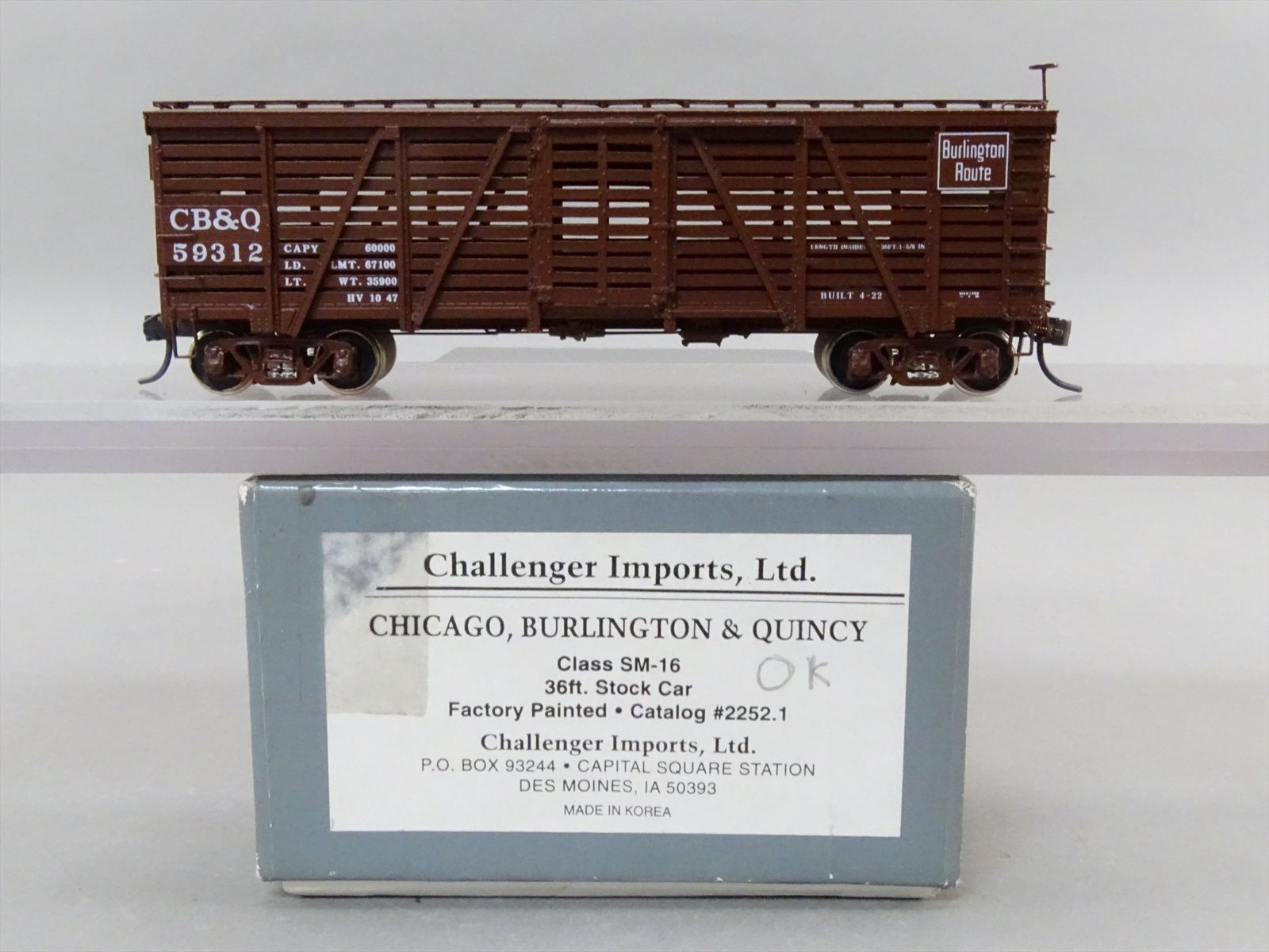 HO Brass Model - CIL 2252.1 CB&Q Burlington 36' Stock Car SM-16 #59312 ...
